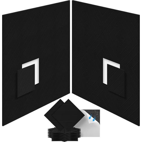 Panneaux acoustiques auto-adhésifs, paquet de 12, rembourrage insonorisant en Polyester 30 x 30 cm, panneaux muraux insonorisés haute densité, noir (1/5)