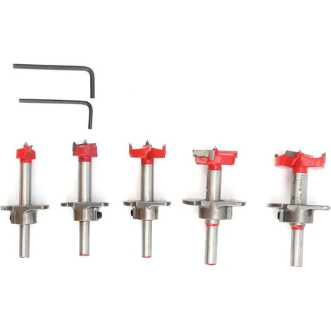 5 Pièces Fraises à Charnière en Acier Alloy pour Portes en Bois, Forets à Aléser avec Butée de Profondeur (1/5)