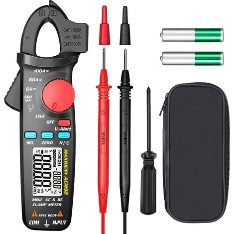 True RMS Digitales Zangenmessgerät, automatisches Zangenmultimeter, 6000 Zählungen, Stromprüfer, Spannung, Widerstand, Frequenz, Kontinuität, stromführender Draht, NCV mit hinterem Clip (1/5)