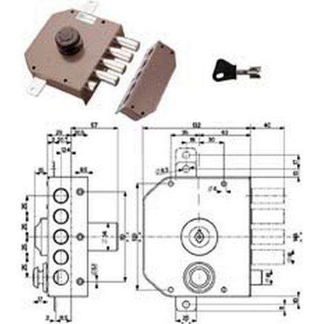 Serratura Triplice Da Applicare Con Scrocco Con Pomolo A Pompa 30631 - mm.60 DX cilindro ø mm.30 (30631VD60X)