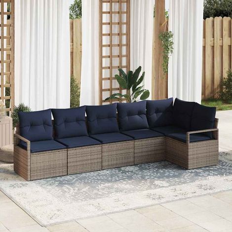 Sofa Set 6 pcs Grau Poly-Rattan