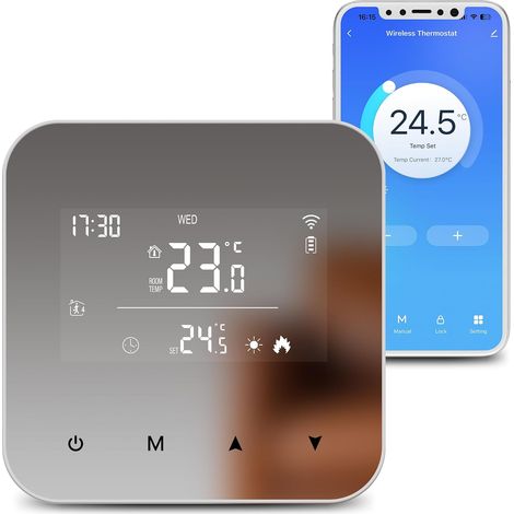 Thermostat WiFi pour chaudières gaz et fioul,Thermostat Mural à 2 Fils,Programmation Quotidienne,Alimentation par Pile ou USB,Compatible avec Smart APP (1/5)