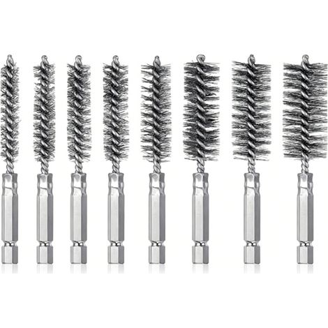 Sollbry Lot de8 brosses à alésage métallique en brosse metallique pour perceuseavec poignée hexagonale de 6,35mm pour perceuse électrique,outils de polissage (1/5)