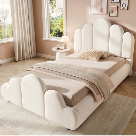 Letto singolo 90x200 cm beige in velluto con rete inclusa e bordi arrotondati (1/5)