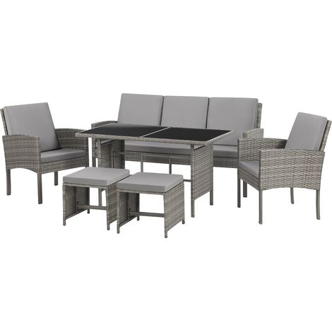 SVITA DENVER Polyrattan Gartenmöbel Set Essgruppe Lounge Esstisch Grau (1/5)