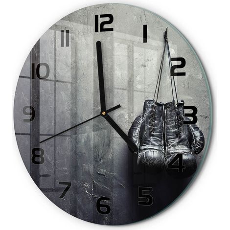 Horloge Murale Ronde Mécanisme Silencieux Verre Trempé Salon Chambre Bureau Gants de boxe fi 30 cm (1/5)