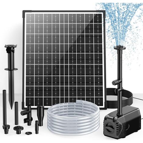 Pompe de bassin solaire pour extérieur, fontaine solaire 12 W avec fonctionnement à sec, pompe à eau solaire avec tuyau de 2 m et câble de 5 m de long pour bassins, aquariums, jardins, jeux