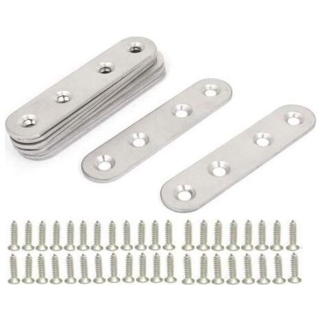 Équerres Plate en Inox,10 pièces Pattes D'assemblage en métal, Supports de Fixation Droits Plats,Plaques Métalliques Supports D’angle Plats, avec 40 vis,pour Réparation Connexion Fixations Meubles (1/5)