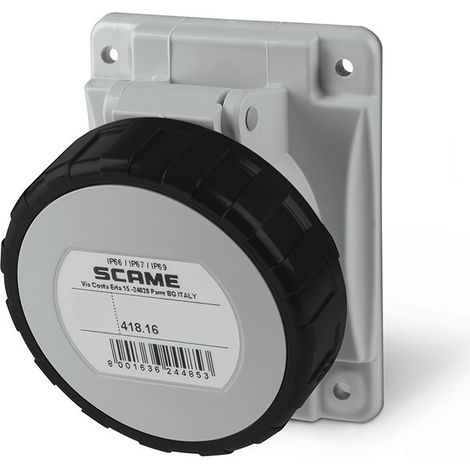 Prise à encastrer 3P+N+T 16A femelle clapet noir 480-500V 50/60Hz socle 70x87mm pour coffret 7h étanche IP66/IP67