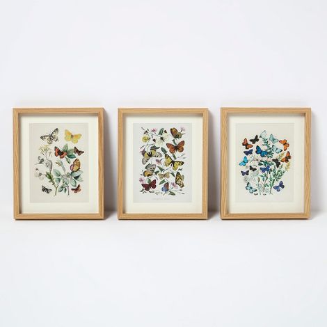 HOMESCAPES Framed Butterflies Wall Art, 20 x 25cm, Set of 3 (1/5)