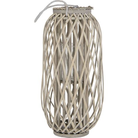 ECD Germany Lanterne Rotin 60 x Ø30 cm Poignée Bois Naturel Gris/Marron Aspect Vannerie Lanterne Insert Porte-Bougie en Verre Décoration Rétro en Vannerie Panier Chandelier Jardin Tressée Extérieur (1/5)