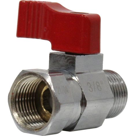 Arcanaute – Vanne papillon laiton nickelé mâle/femelle 3/8" – PN16 – obturateur sphérique PTFE – manette rouge – pour fluides sans calcaire (1/5)