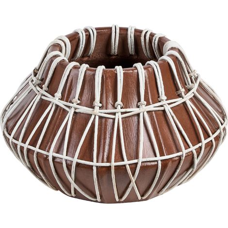 Jarrón de terracota marrón beige 22 cm natural flores artificiales Kluet