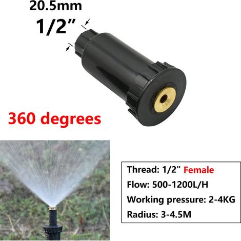 Arroseur escamotable paysager à 360° (filetage interne 1/2 pouce, rotation 90°/180°/360°), buse d'arrosage à entraînement par engrenage, 1 pièce (1/5)