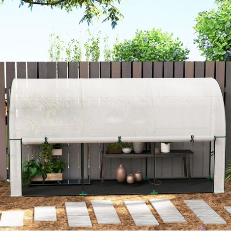 Invernadero de jardín 300x80x157 cm, con puerta enrollable y pared frontal, plástico blanco (1/5)