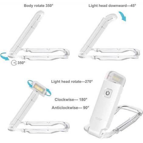 Lampe de Lecture à pince à LED USB Liseuses LED Rechargeable avec Lampe de lecture pour lire au lit Pince, Lumière douce pour les y (1/5)