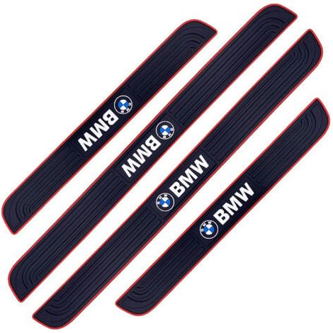 4 PCS Barres de Seuil de Porte Voiture Plaque de Seuil Protecteurs Autocollant Voiture Film Adhésif pour Protection Seuil Porte Garde-Plaque de Seuil de Porte Voiture en Caoutchouc Souple PVC(BMW) (1/5)