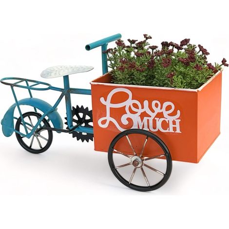 DanDiBo Blumenfahrrad für Garten Metall Stehend Fahrrad Blau Orange 96530 Pflanzfahrrad Dekofahrrad Blumenständer