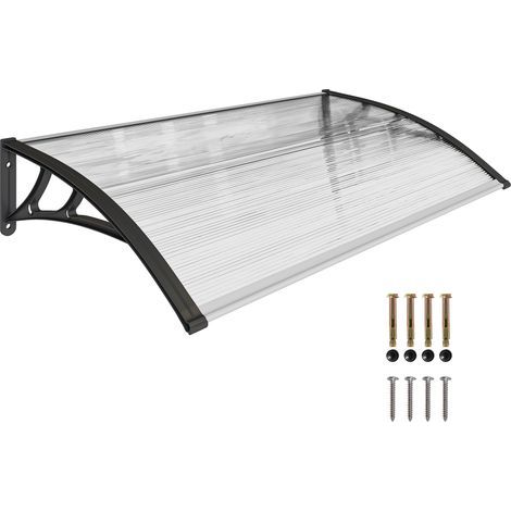 Auvent de fenêtre et porte, en polycarbonate et aluminium, transparent, 110x60x18cm (1/5)