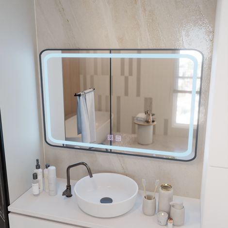 Miroir LED Rectangulaire 100x65 Edge Touch Desembuage Cadre Noir (1/5)