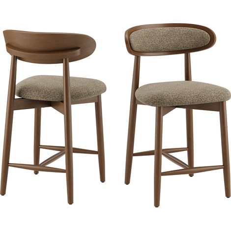 COLAMY Lot de 2 Tabourets de Bar en Bois Massif, Chaises de Bar Scandinaves avec Dossier Ergonomique, Assise Rembourrée Confortable et Repose-Pieds,Marron (1/5)