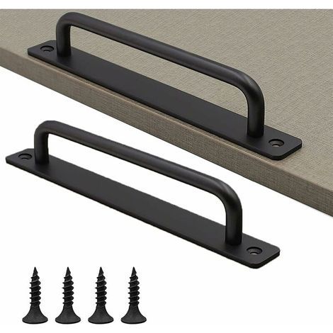 2 Pieces Poignée Porte Grange Coulissante, Poignées Porte Intérieure Extérieure, Poignée De Traction Noire Robuste, Poignées Porte Noir Avec Vis, Pour Porte Intérieures Extérieures (Noir) (1/5)