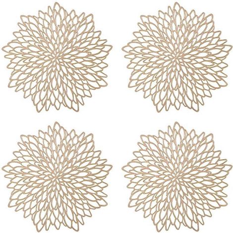 Lot de 4 sets de table dorés, sets de table ronds ajourés, sets de table ronds en plastique, utilisés pour la chaleur (1/5)
