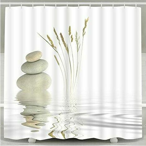 INHHUB Duschvorhang Zen Stone Wild Grass Reflection in Water Duschvorhänge 12 Haken, Meditationsdesign Wasserdichter Stoff Badezimmer Duschvorhang-INHHUB