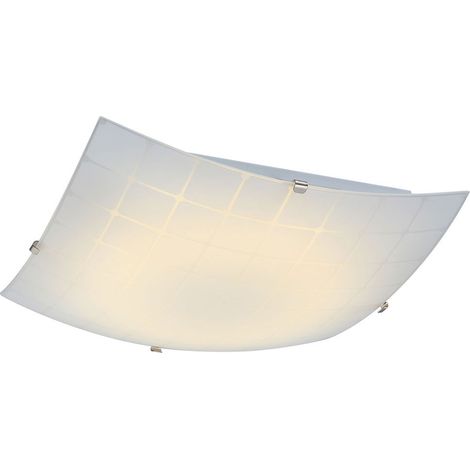 Plafonnier en verre blanc, lampe de couloir, lampe de salon, plafonnier chromé, carré, 1x LED 12W 900Lm blanc chaud, LxlxH 30x30x8,5 cm (1/5)