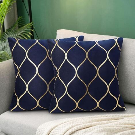 Housse de Coussin Bleu Marine Velours 45x45cm Lot de 2 Modernes Canapé Doux Or Coussin Décoration avec Fermeture Éclair Cachée pour Chaise Bureau Lit (1/5)