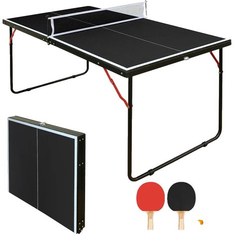 Mesa de ping-pong portátil, incluye red y paletas, color negro. (1/2)
