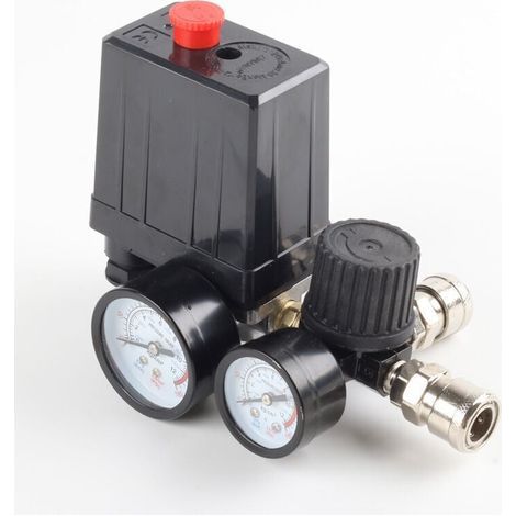 Válvula reguladora de presión para compresor de aire de 220 V y 0-180 psi con manómetros y conector rápido. (1/4)
