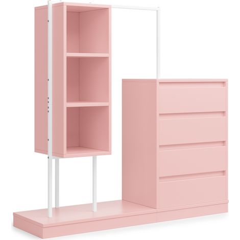 Armario ropero con cajones y barras para colgar rosa y blanco 140 x 40 x 135 cm (1/5)