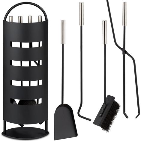 Set di 5 accessori per camino design moderno pratico portaoggetti 50 x 15 cm in metallo nero 130016395