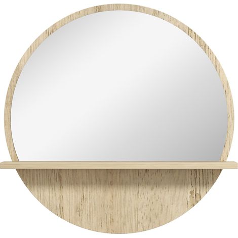 Specchio Bagno Rotondo Ø45x10 cm con Ripiano Portaoggetti in Truciolato (1/5)