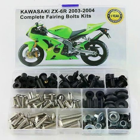 Komplettes Verkleidungsschrauben-Set (Schrauben, Clips und Schnellmuttern) kompatibel mit Kawasaki ZX6R ZX-6RR ZX 6RR 2003-2004 (1/5)