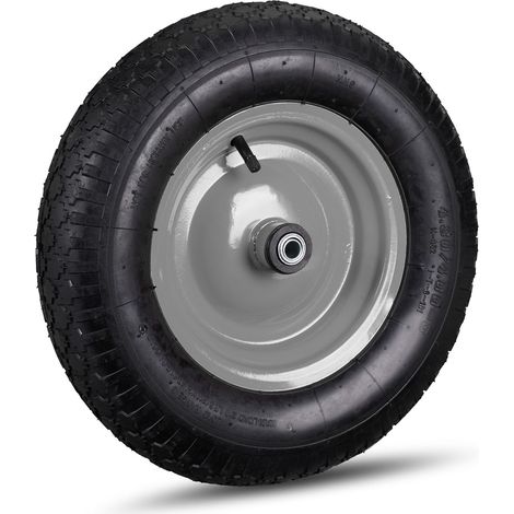 Set of 2 Relaxdays Wheelbarrow Wheels 4.80 4.00-8, Pneumatic, Steel, 3 Adaptors, Spare Tyre, 120kg Capacity, Black/Grey