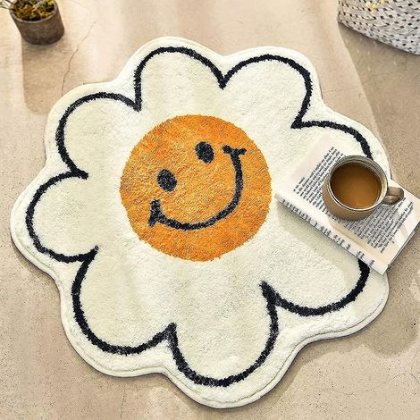 Tapis de bain Smiley Face, tapis tournesol, tapis de bain mignon, tapis de bain ultra-absorbant et moelleux, lavable en machine, pour la douche. (1/5)