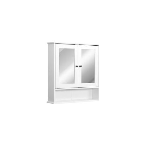 Wandhängender Badezimmerschrank mit Ablage, 56 x 13 x 58 cm (L x B x H), Doppeltür, Spiegel, verstellbarer Einlegeboden, MDF, Grau