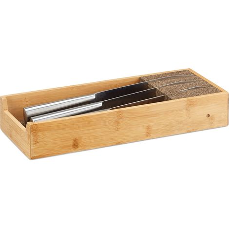 Couteaux tiroir Bois Range-Couverts Extensible Cuisine Bambou, Naturel, 15,5 x 38 x 6,5 cm (1/5)