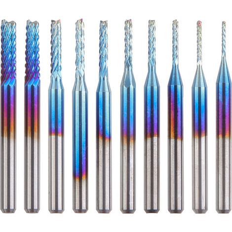 Fraise CNC 10Pcs Nano Blue Coat, 0,8-3.175 mm, queue de 1/8
