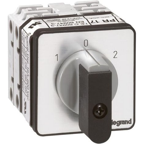 Commutateur à cames inverseur avec position arrêt 45° PR17 - 2P - 4 contacts - fixation par vis sur porte - LEGRAND