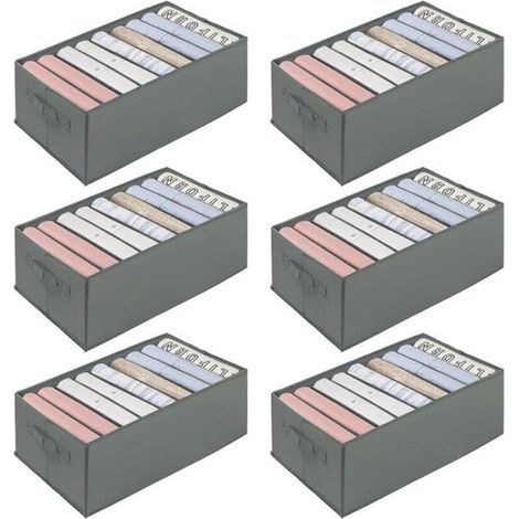 Boîte Rangement Vetement Pliable Organisateur Tiroir Lavable pour Pantalon,Chaussettes,Gilet,Leggings- Gris (6 Pcs, 34 25 17cm) (1/4)