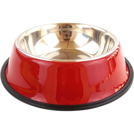 Ciotola per cani in acciaio inox, per cibo e acqua, con base in gomma antiscivolo, adatta a cani e gatti di piccola e media taglia, colore rosso. (1/5)