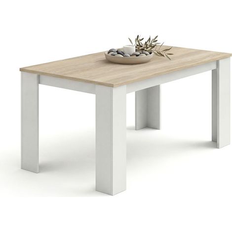 Mesa de comedor fija 140x80 cm Naya Blanco Artik (Blanco Mate) - Roble Canadian 80cm (ancho) x 75cm (alto)