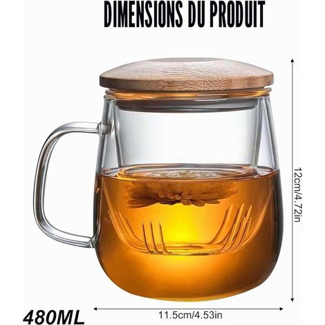 Glass Teapots 480 ml with Lid and Strainer - Borosilicate Glass Heat Resistant Tea Infuser for Loose Leaf Tea - Making Loose Teas (1/2)