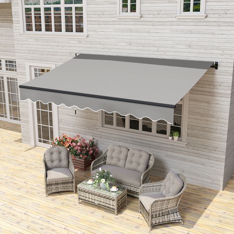 Tenda da sole retrattile in alluminio per finestre e porte con protezione UV30+ e inclinazione regolabile, 360x220 cm, grigia.