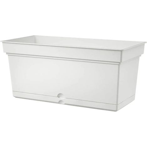 Vaso rettangolare ''Aqua Elements con sottovaso'' in plastica colorati da esterno e giardino per fiori e piante -78 cm / Bianco