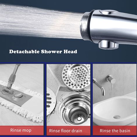 Douchette portable avec bouton pause, 3 réglages jet puissant, orientable et amovible, pommeau douche salle de bain chromé (1/3)
