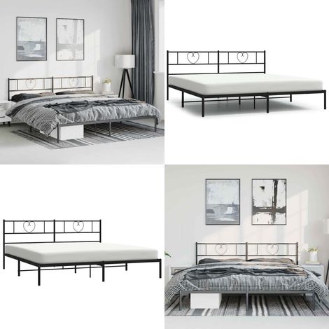 Cadre de lit métal sans matelas avec tête de lit noir 193x203cm - Cadre De Lit - Lit Double - Lit Metal - Lit Avec Têtedé Lit - Sommier - Home & Living (1/5)